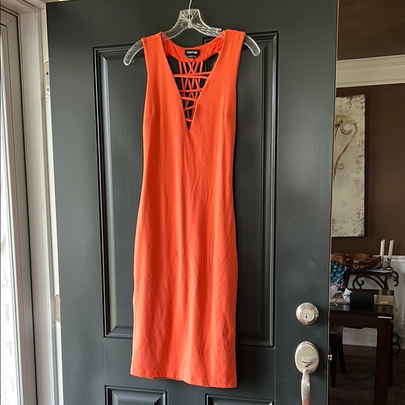 Bebe Coral Strappy Sleeveless Knit Bodycon Midi Dress Size Medium - Picture 3 of 13